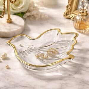 Gold Rim Glass Bird Dish  Hollywood Regency Dove Vanity Jewelry Tray Mid Century